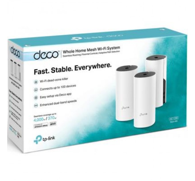 TP-Link Точка доступу Wi-Fi TP-Link DECO E4 3 pcs AC1200, 2xFE LAN/WAN, MESH, MU-MIMO, Beamformi (DECO-E4-3-PACK)