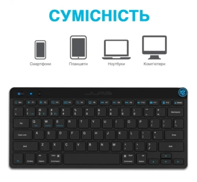 Jlab Клавіатура Jlab GO Bluetooth/Wireless Black (IEUKGOKEYBRBLK4)