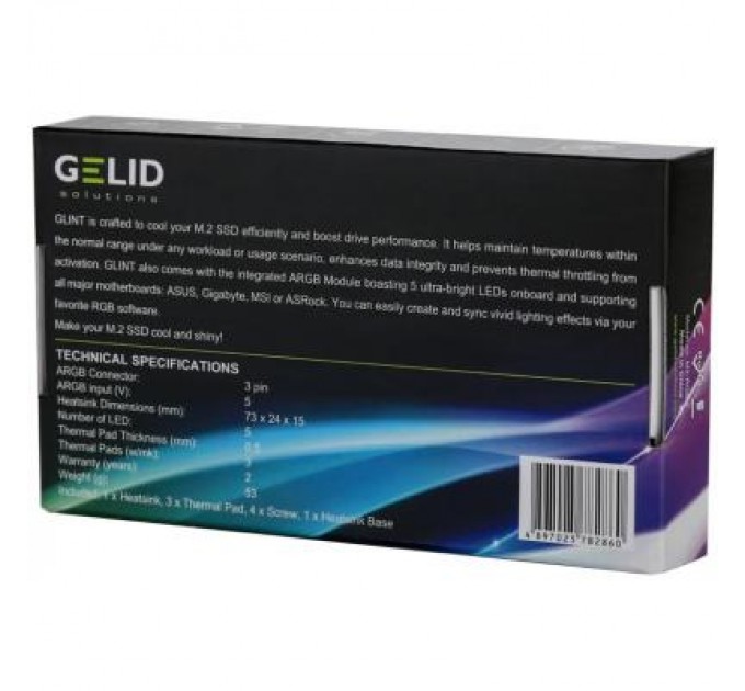 Gelid Solutions Радіатор охолодження Gelid Solutions GLINT ARGB M.2 2280 SSD (M2-RGB-01)