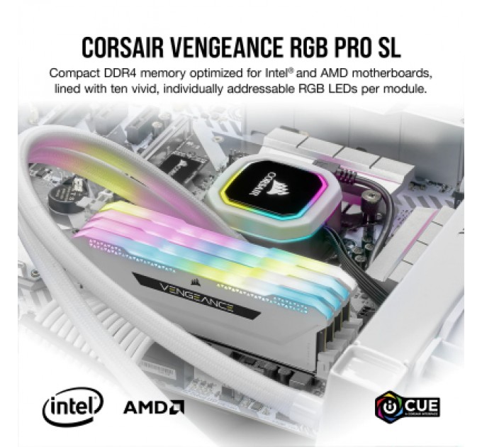 Corsair Модуль пам'яті для комп'ютера DDR4 16GB (2x8GGB) 3600 MHz Vengeance RGB Pro SL White Corsair (CMH16GX4M2D3600C18W)