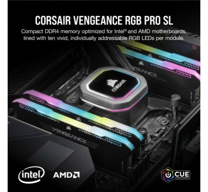 Corsair Модуль пам'яті для комп'ютера DDR4 32GB (2x16GB) 3200 MHz Vengeance RGB PRO SL Black Corsair (CMH32GX4M2E3200C16)