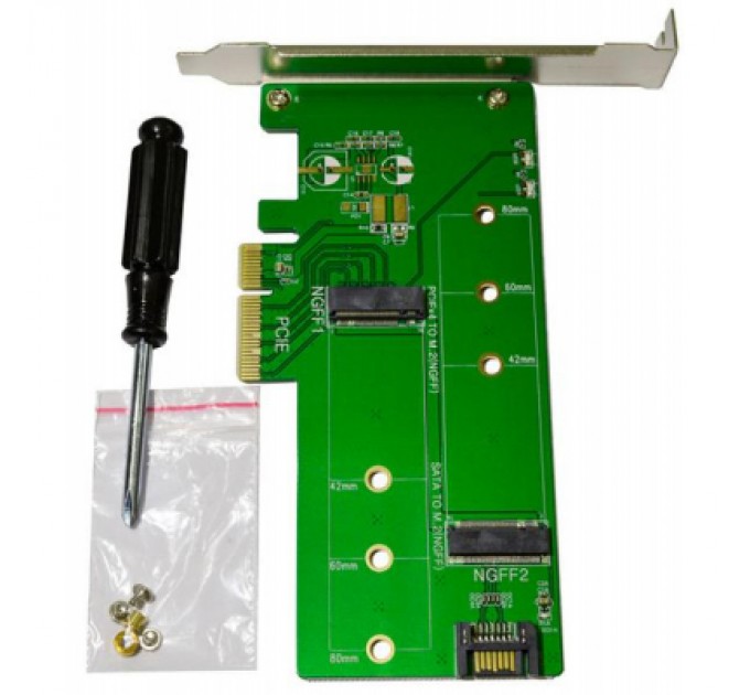 Maiwo Контролер Maiwo Multi-Size PCIex4 & SATA to M.2 (M-Key or B-key) KT015 SSD (45774)