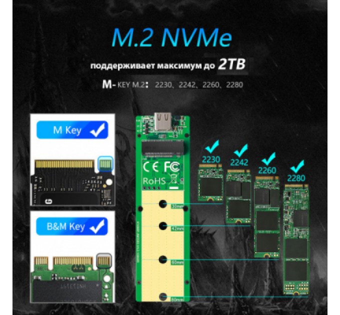 Maiwo Кишеня зовнішня Maiwo M.2 SSD NVMe (PCIe) USB3.1 GEN2 Type-C (K1686P)