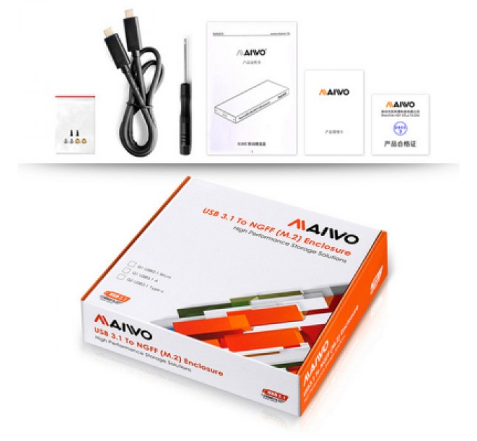 Maiwo Кишеня зовнішня Maiwo M.2 SSD (NGFF) SATA USB3.1 GEN2 Type-C al. (K16NC black)