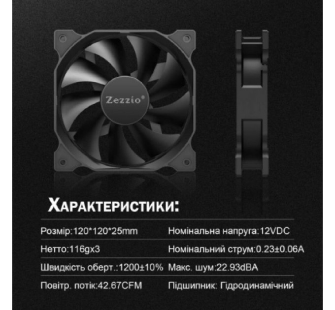 Zezzio Кулер до корпусу Zezzio ZA-120 3 in 1 Kit