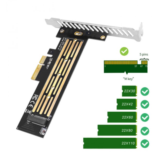 Dynamode Контролер Dynamode M.2 SSD NVMe M-Key to PCI-E 3.0 x4/ x8/ x16, full profile br (PCI-Ex4- M.2 M-key)