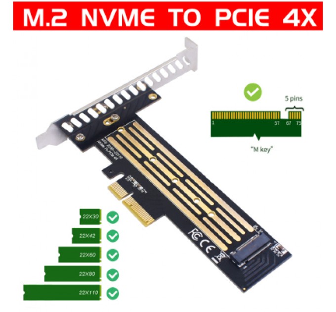 Dynamode Контролер Dynamode M.2 SSD NVMe M-Key to PCI-E 3.0 x4/ x8/ x16, full profile br (PCI-Ex4- M.2 M-key)