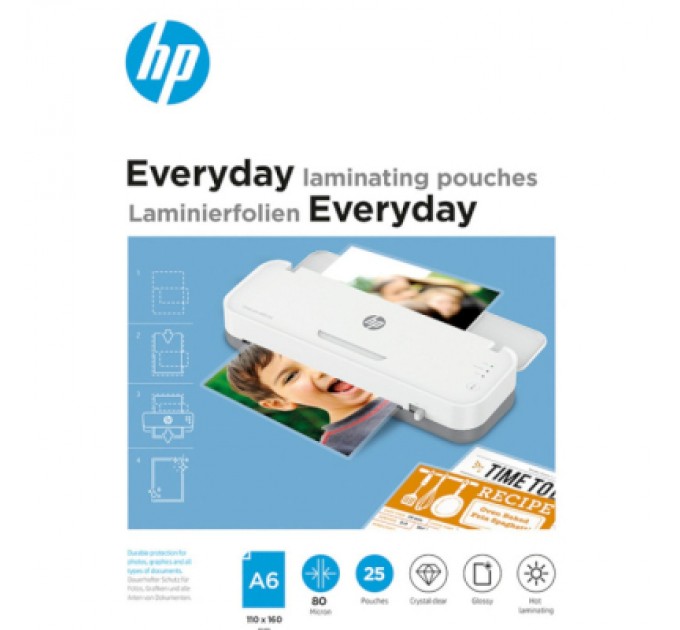 HP Плівка для ламінування HP Everyday Laminating Pouches, A6, 80 Mic, 110 x 160, 25 pcs (9156) (838142)
