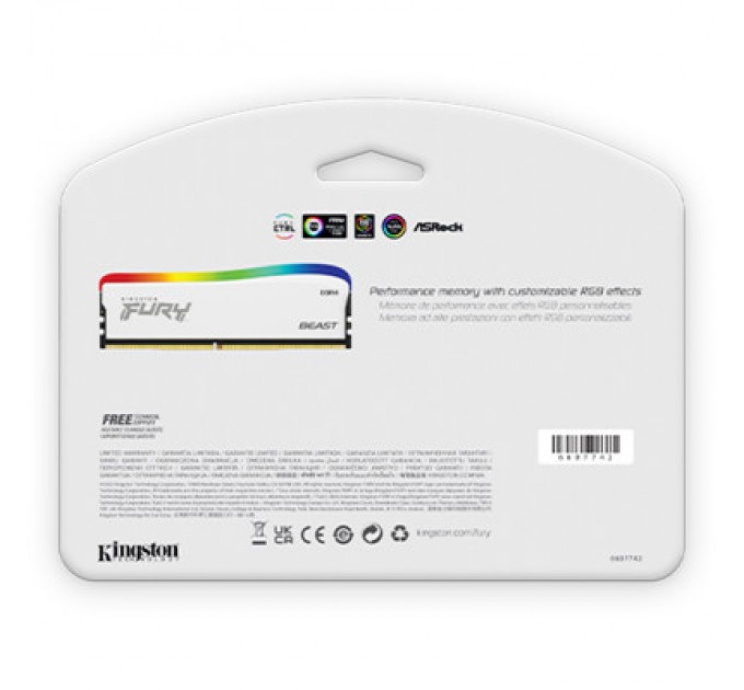 Kingston Fury (ex.HyperX) Модуль пам'яті для комп'ютера DDR4 8GB 3600 MHz Beast White RGB SE Kingston Fury (ex.HyperX) (KF436C17BWA/8)