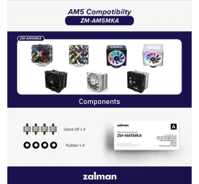 Zalman Установчий комплект Zalman AM5 ZM-AM5MKA, CNPS10X PERFORMA BLACK/WHITE, CNPS10X PERFORM (ZM-AM5MKA)