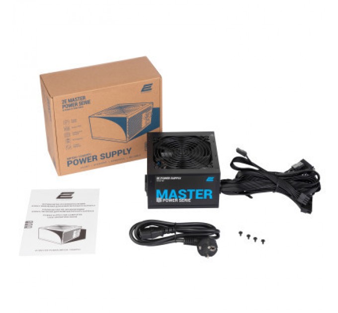 2E Блок живлення 2E MASTER POWER (550W), >80, 80+ White, 120mm, 1xMB 24pin(20+4), 1xCPU 8pin(4+4), 3xMolex, 5xSATA, (2E-MP550-120APFC)