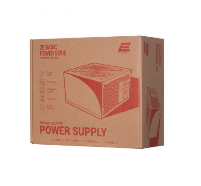 2E Блок живлення 2E BASIC POWER (400W), 80, 120mm, 1xMB 24pin(20+4), 1xCPU 8pin(4+4), 3xMolex, 4xSATA, 1xPCIe 8pin( (2E-BP400-120APFC)