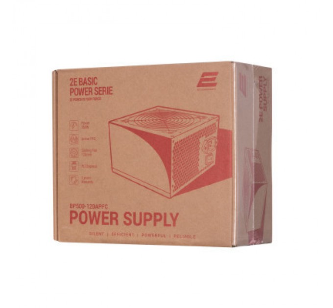 2E Блок живлення 2E BASIC POWER (500W), 80, 120mm, 1xMB 24pin(20+4), 1xCPU 8pin(4+4), 3xMolex, 4xSATA, 2xPCIe 8pin( (2E-BP500-120APFC)