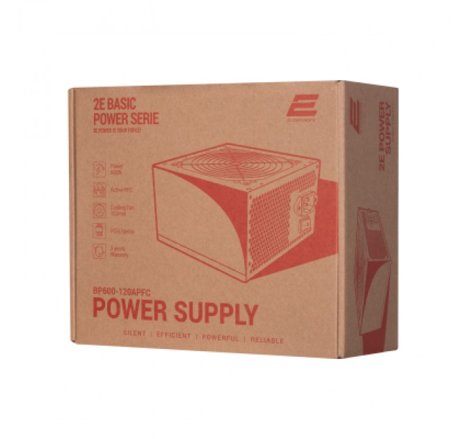 2E Блок живлення 2E BASIC POWER (600W), 80, 120mm, 1xMB 24pin(20+4), 1xCPU 8pin(4+4), 3xMolex, 4xSATA, 2xPCIe 8pin( (2E-BP600-120APFC)