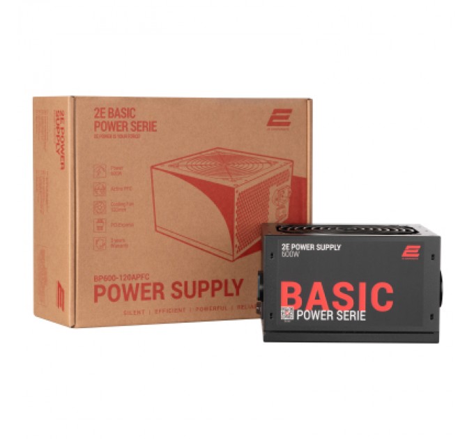2E Блок живлення 2E BASIC POWER (600W), 80, 120mm, 1xMB 24pin(20+4), 1xCPU 8pin(4+4), 3xMolex, 4xSATA, 2xPCIe 8pin( (2E-BP600-120APFC)