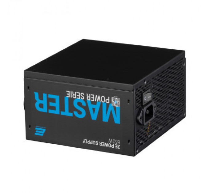 2E Блок живлення 2E MASTER POWER (650W), >80, 80+ White, 120mm, 1xMB 24pin(20+4), 1xCPU 8pin(4+4), 3xMolex, 5xSATA, (2E-MP650-120APFC)