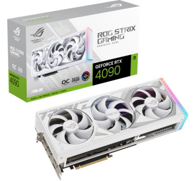 ASUS Відеокарта ASUS GeForce RTX4090 24GB ROG STRIX WHITE OC (ROG-STRIX-RTX4090-O24G-WHITE)