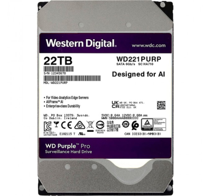 WD Жорсткий диск 3.5" 22TB WD (WD221PURP)