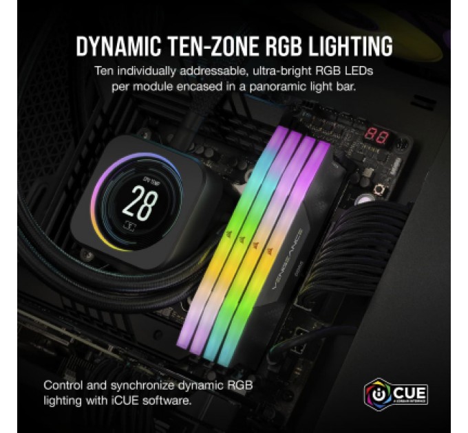 Corsair Модуль пам'яті для комп'ютера DDR5 32GB (2x16GB) 5200 MHz Vengeance RGB Corsair (CMH32GX5M2B5200C40)