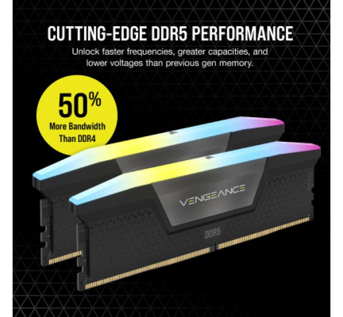 Corsair Модуль пам'яті для комп'ютера DDR5 32GB (2x16GB) 5200 MHz Vengeance RGB Corsair (CMH32GX5M2B5200C40)