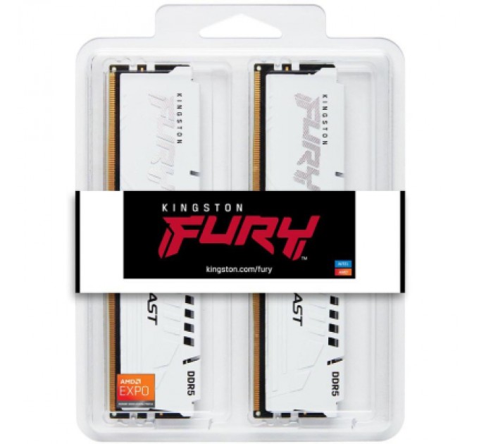 Kingston Fury (ex.HyperX) Модуль пам'яті для комп'ютера DDR5 32GB (2x16GB) 5200 MHz Beast EXPO White Kingston Fury (ex.HyperX) (KF552C36BWEK2-32)