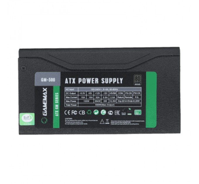 Gamemax Блок живлення Gamemax GM-500 80+ APFC Black