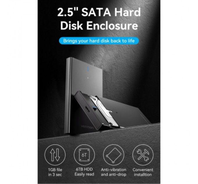 Vention Кишеня зовнішня Vention 2.5" HDD/SSD USB 3.0 Micro-B Black (KPAB0)