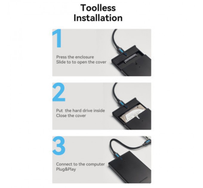 Vention Кишеня зовнішня Vention 2.5" HDD/SSD USB 3.0 Micro-B Black (KPAB0)