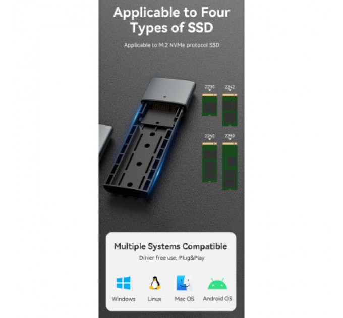 Vention Кишеня зовнішня Vention SSD M.2 (NVME) M-key USB Type-C 3.2 gray (KPGH0)