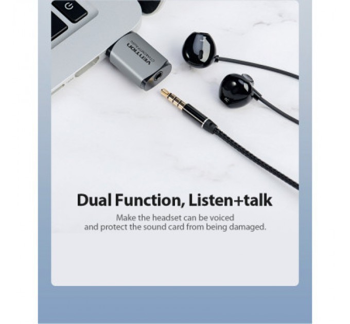 Vention Звукова плата Vention Audio USB 1х3,5mm jack 4pin Metal (OMTP-CTIA) (CDLH0)