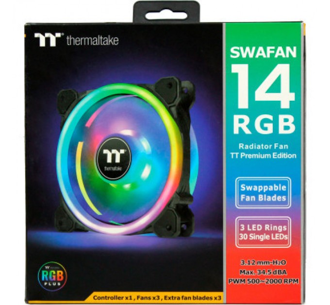 ThermalTake Кулер до корпусу ThermalTake SWAFAN 14 RGB Radiator Fan TT Premium Edition 3 Pack/Fan/14025 (CL-F138-PL14SW-A)