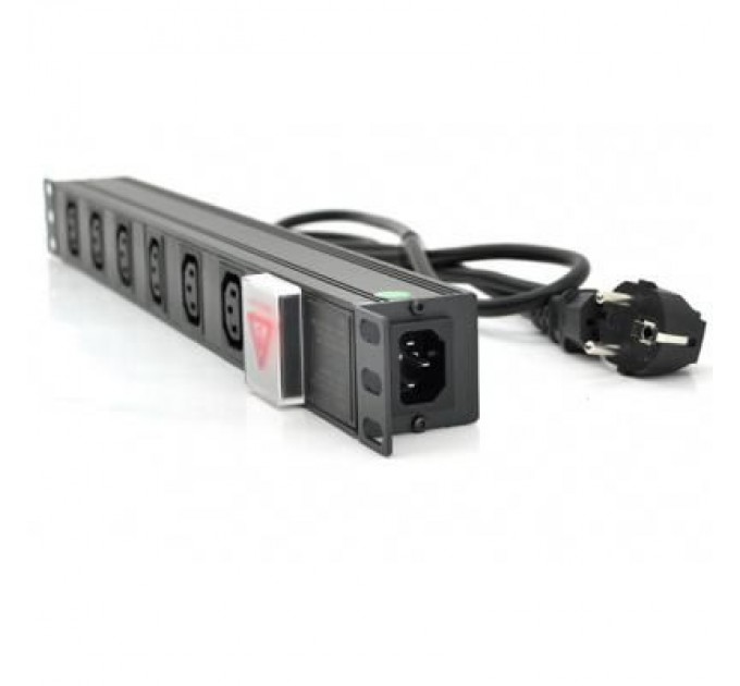 Ritar Силовий блок Ritar 19" 6 розеток C13, кабель 1.8m алюм. корпус с вимикачем (1U-M6C13-K-C13 / 15155)