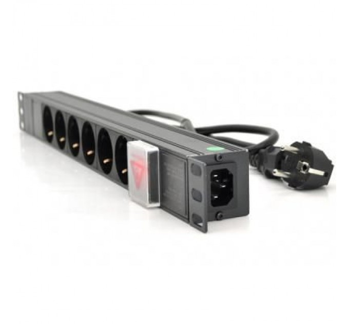 Ritar Силовий блок Ritar 19" 6 розеток, кабель 1.8m алюм. корпус с вимикачем (1U-M6-K-C13)