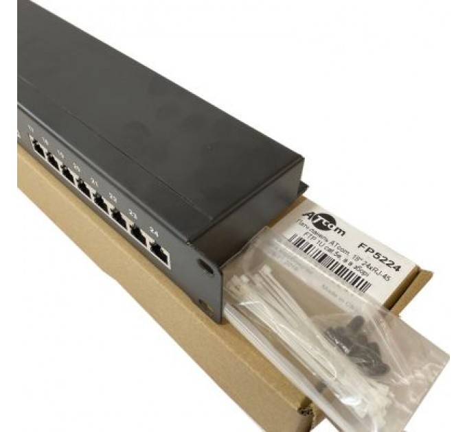 Atcom Патч-панель Atcom 19" 24 порта FTP 1U cat.5e with cable organizer (FP5224)