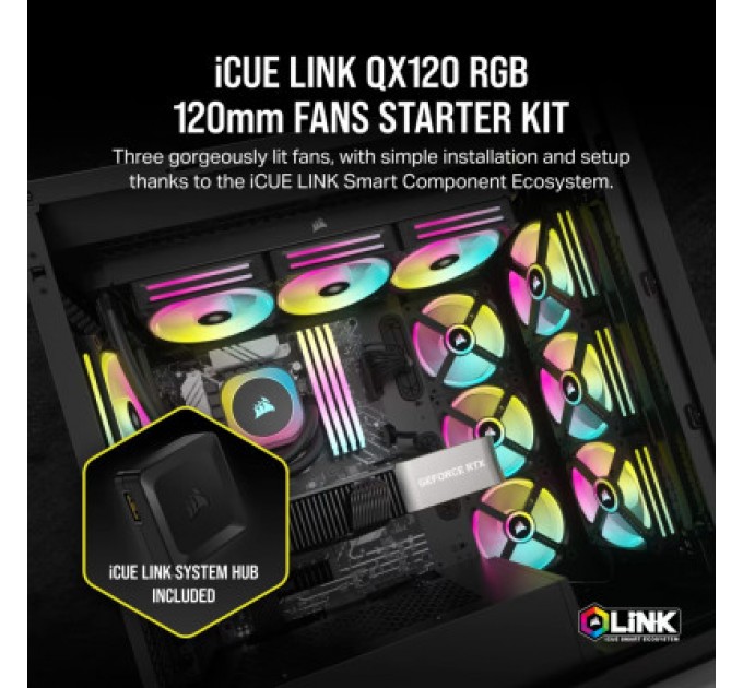 Corsair Кулер до корпусу Corsair iCUE Link QX120 RGB PWM PC Fans Starter Kit with iCUE Link System Hub (CO-9051002-WW)