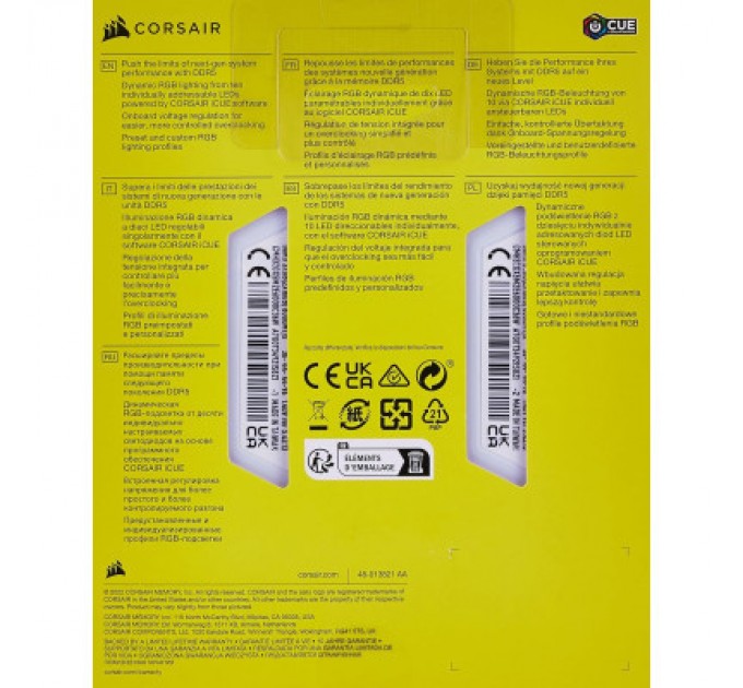 Corsair Модуль пам'яті для комп'ютера DDR5 32GB (2x16GB) 6000 MHz Vengeance RGB White Corsair (CMH32GX5M2E6000C36W)