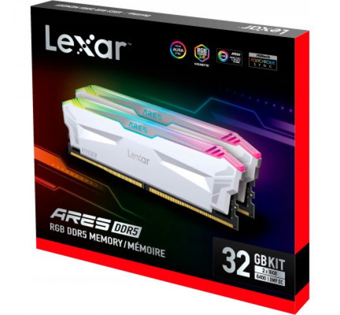 Lexar Модуль пам'яті для комп'ютера DDR5 32GB (2x(16GB) 6400 MHz Ares RGB White Lexar (LD5EU016G-R6400GDWA)