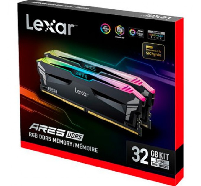 Lexar Модуль пам'яті для комп'ютера DDR5 32GB (2x16GB) 6800 MHz Ares RGB Black Lexar (LD5U16G68C34LA-RGD)