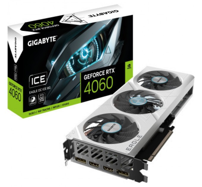 GIGABYTE Відеокарта GIGABYTE GeForce RTX4060 8Gb EAGLE OC ICE (GV-N4060EAGLEOC ICE-8GD)