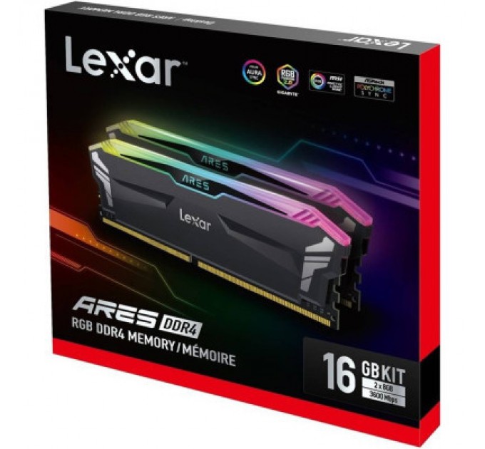 Lexar Модуль пам'яті для комп'ютера DDR4 16GB (2x8GB) 3600 MHz Ares RGB Black Lexar (LD4BU008G-R3600GDLA)