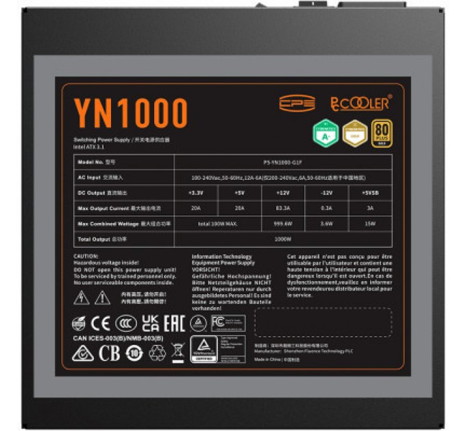 PcCooler Блок живлення PcCooler 1000W (YN1000)