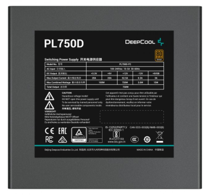 Deepcool Блок живлення Deepcool 750W PL750D (R-PL750D-FC0B-EU)