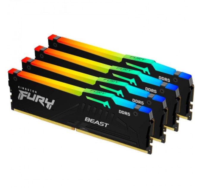 Kingston Fury (ex.HyperX) Модуль пам'яті для комп'ютера DDR5 128GB (4x32GB) 5600 MHz Beast RGB XMP Kingston Fury (ex.HyperX) (KF556C40BBAK4-128)