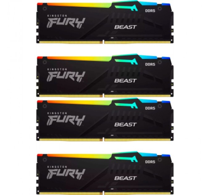 Kingston Fury (ex.HyperX) Модуль пам'яті для комп'ютера DDR5 128GB (4x32GB) 5600 MHz Beast RGB XMP Kingston Fury (ex.HyperX) (KF556C40BBAK4-128)