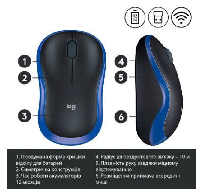 Logitech Мишка Logitech M185 blue (910-002239)