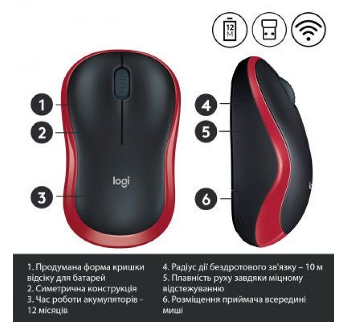 Logitech Мишка Logitech M185 red (910-002240)