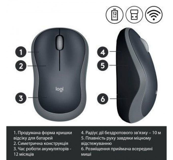 Logitech Мишка Logitech M185 swift grey (910-002238)
