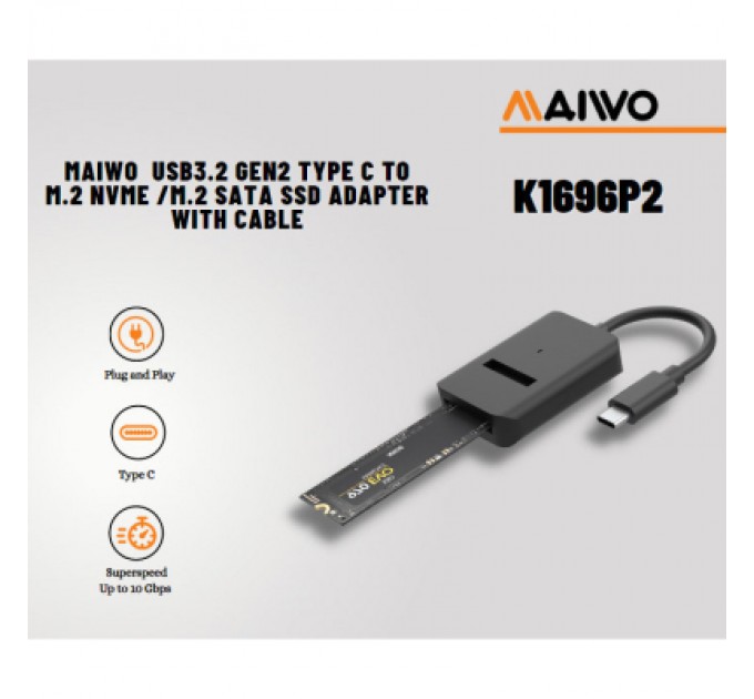 Maiwo Кишеня зовнішня Maiwo M.2 NVMe/SATA SSD combo USB3.2 Gen2 Type-C (K1696P2)