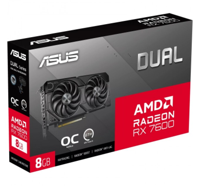 ASUS Відеокарта ASUS Radeon RX 7600 8Gb DUAL OC EVO (DUAL-RX7600-O8G-EVO)