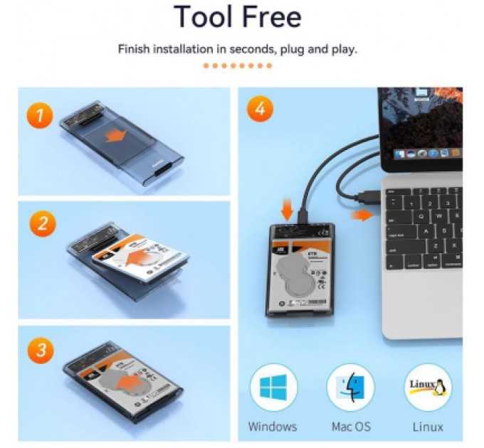 Maiwo Кишеня зовнішня Maiwo 2.5" SATA/SSD HDD - USB3.1 Gen1 Type-C (K2510)